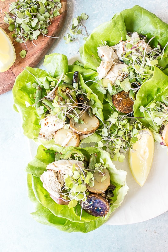 Spicy Chicken, Green Bean, and Potato Lettuce Cups