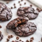 chocolate cookies with a bite out of one