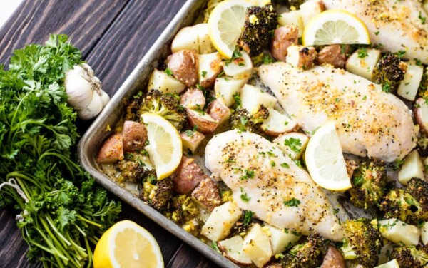 Sheet Pan Garlic Parmesan Chicken Broccoli and Potatoes is an easy weeknight dinner that's all made on one sheet pan. It's full of flavor and simple to make which makes it the perfect family dinner for busy nights.