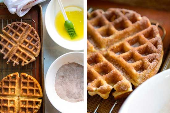  those wonderful fried dough sticks covered with cinnamon sugar Churro Waffles with Pineapple and Caramel