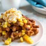  those wonderful fried dough sticks covered with cinnamon sugar Churro Waffles with Pineapple and Caramel