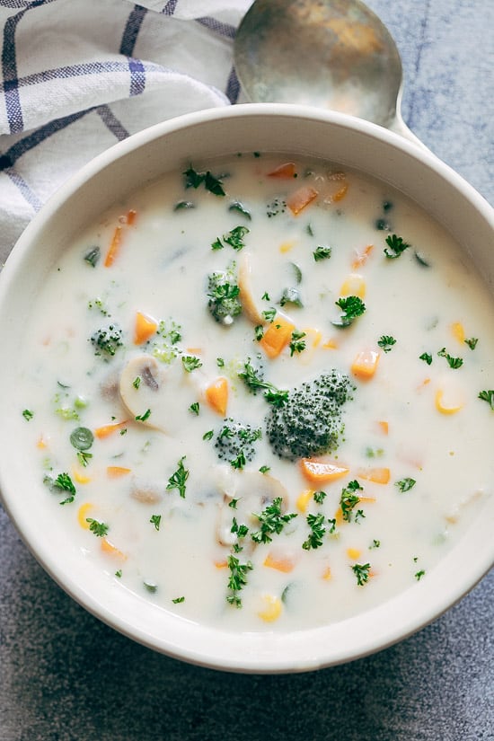 Creamy Vegetable Soup is a hearty, comforting soup thats perfect if you are vegetarian or just want something light and easy. 