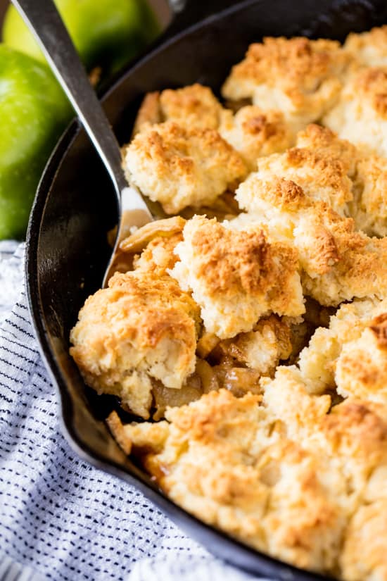 Skillet Apple Cobbler with a golden brown crust