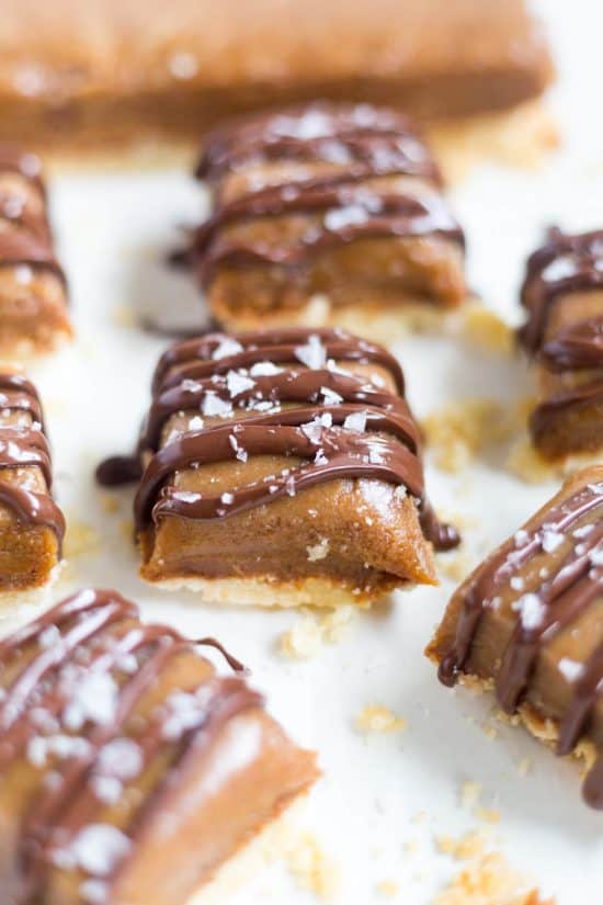 This recipe for salted caramel shortbread bars is filled with three layers of delicious Salted Caramel Shortbread Bars