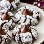 Chocolate Kiss Cookies on a white plate.