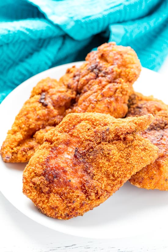 A plate of crispy Secret Ingredient Restaurant Style Fried Chicken