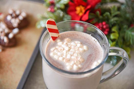 Hot Chocolate made from a Hot Chocolate Spoon in a glass mug with mini-marshmallows