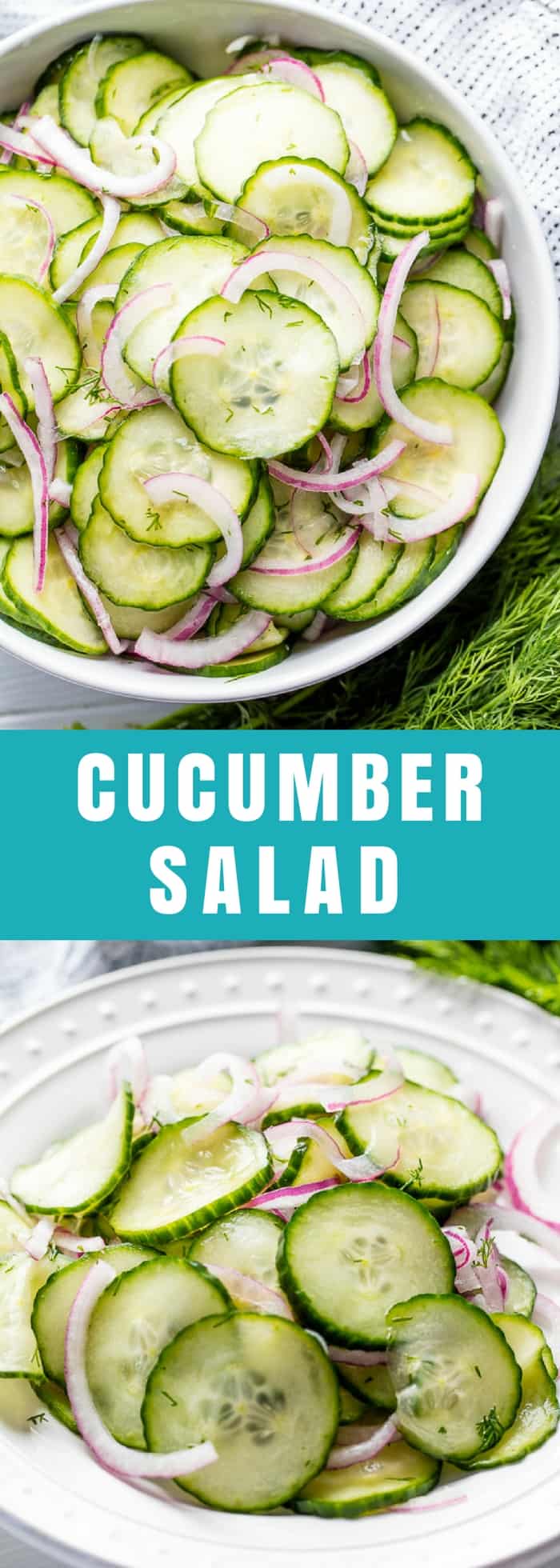 This Easy Cucumber Salad recipe is a family favorite recipe that people have been enjoying for ages. Thinly sliced cucumbers and onion are tossed in a sweet and tangy vinaigrette for a classic side dish. 