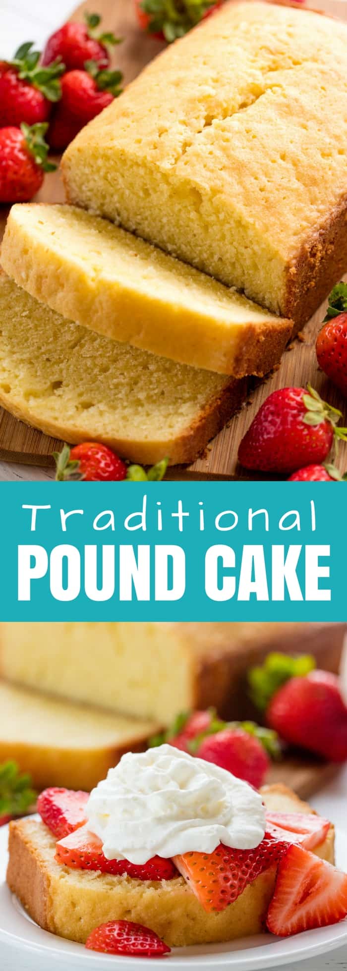 Traditional Pound Cake is made with equal parts butter, sugar, eggs, and flour. Anything else is just a variation!