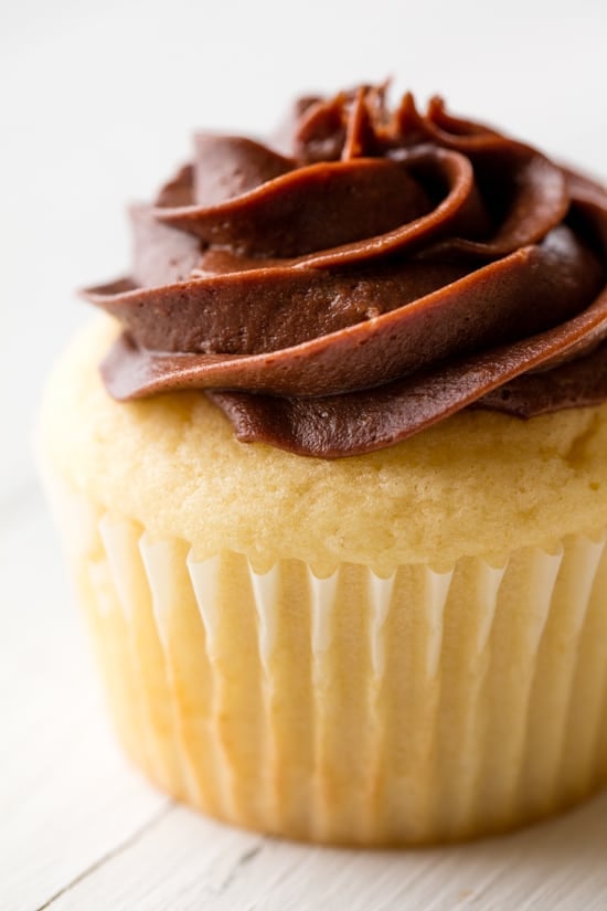 Vanilla Cupcake with chocolate frosting.