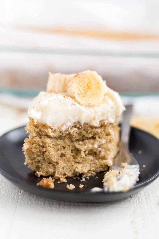  pan filled with ripe bananas and cinnamon Easy Banana Cake