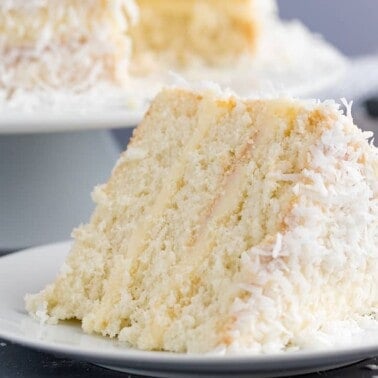Piece of coconut cake on a plate