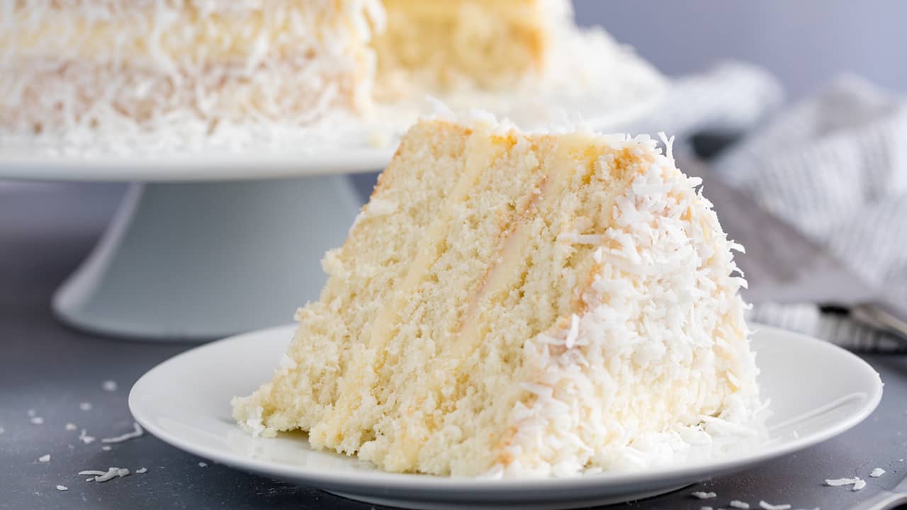 Piece of coconut cake on a plate