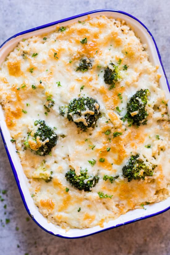 Broccoli Rice Casserole in its baking dish.