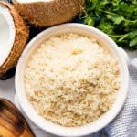 Coconut Rice in a white bowl.