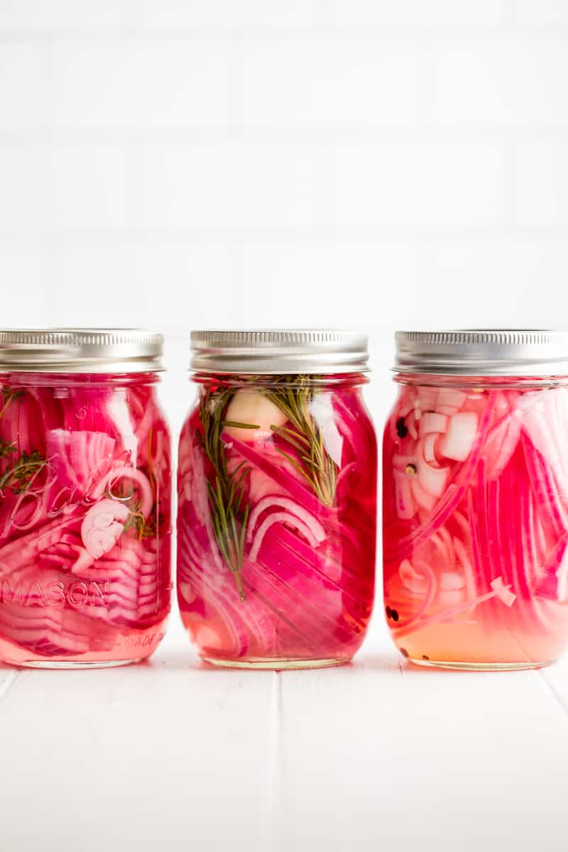 Three Mason Jars full of Pickled Red Onions