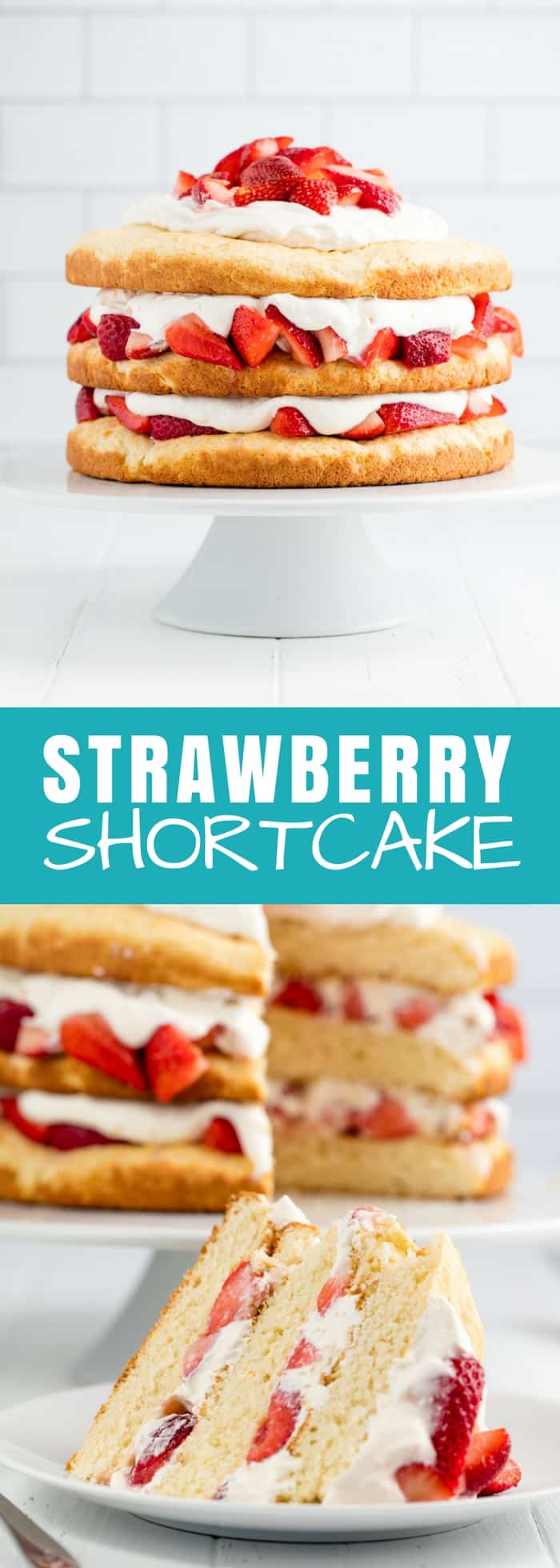 Strawberry Shortcake is a classic dessert that is perfect for spring and summer. This three layer strawberry dessert is not only beautiful, it's also delicious!
