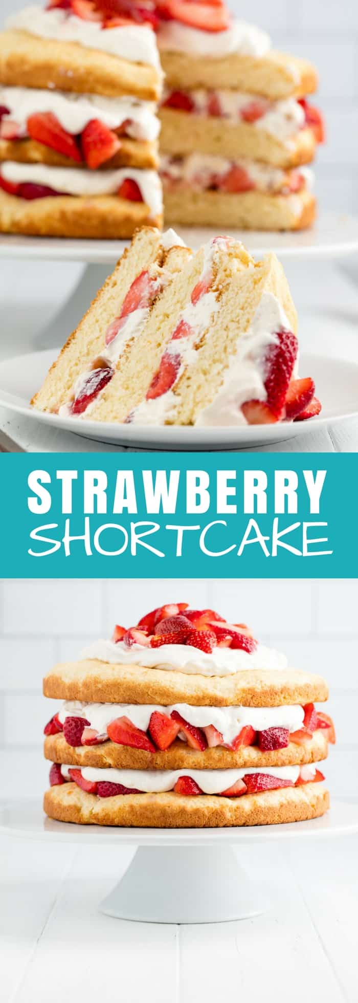 Strawberry Shortcake is a classic dessert that is perfect for spring and summer. This three layer strawberry dessert is not only beautiful, it's also delicious!