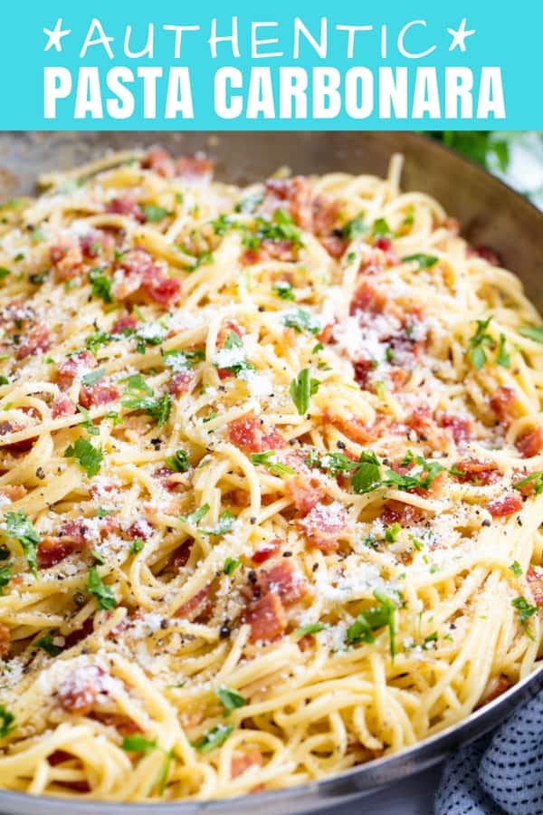 Authentic Pasta Carbonara is easy to make, full of bacon flavor, and smothered in a cheesy egg sauce that will make you crave more. 