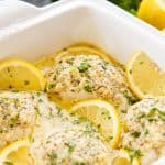 Easy Baked Cod Fish is smothered in a lemon garlic parmesan mixture that makes for a delic Easy Lemon Baked Cod Fish