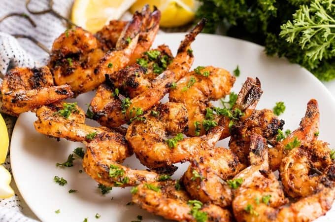 Grilled shrimp on a platter