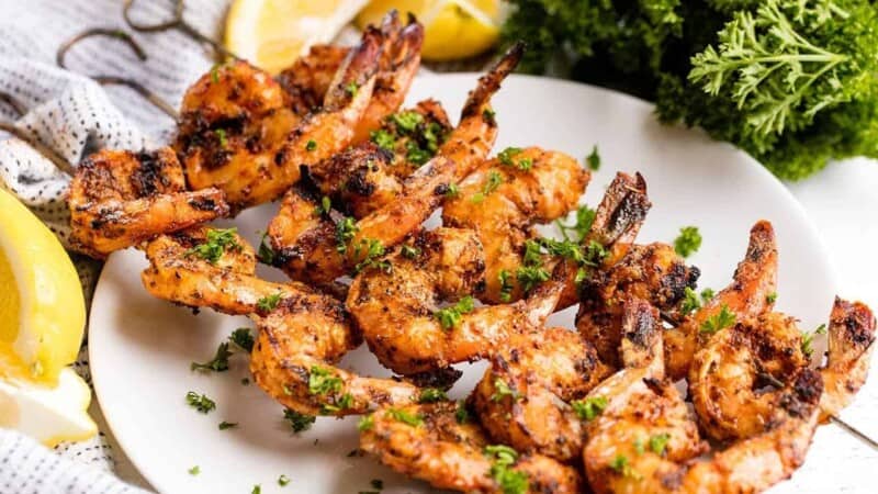 Grilled shrimp on a platter