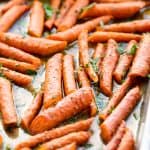 Roasted Carrots on a baking sheet.