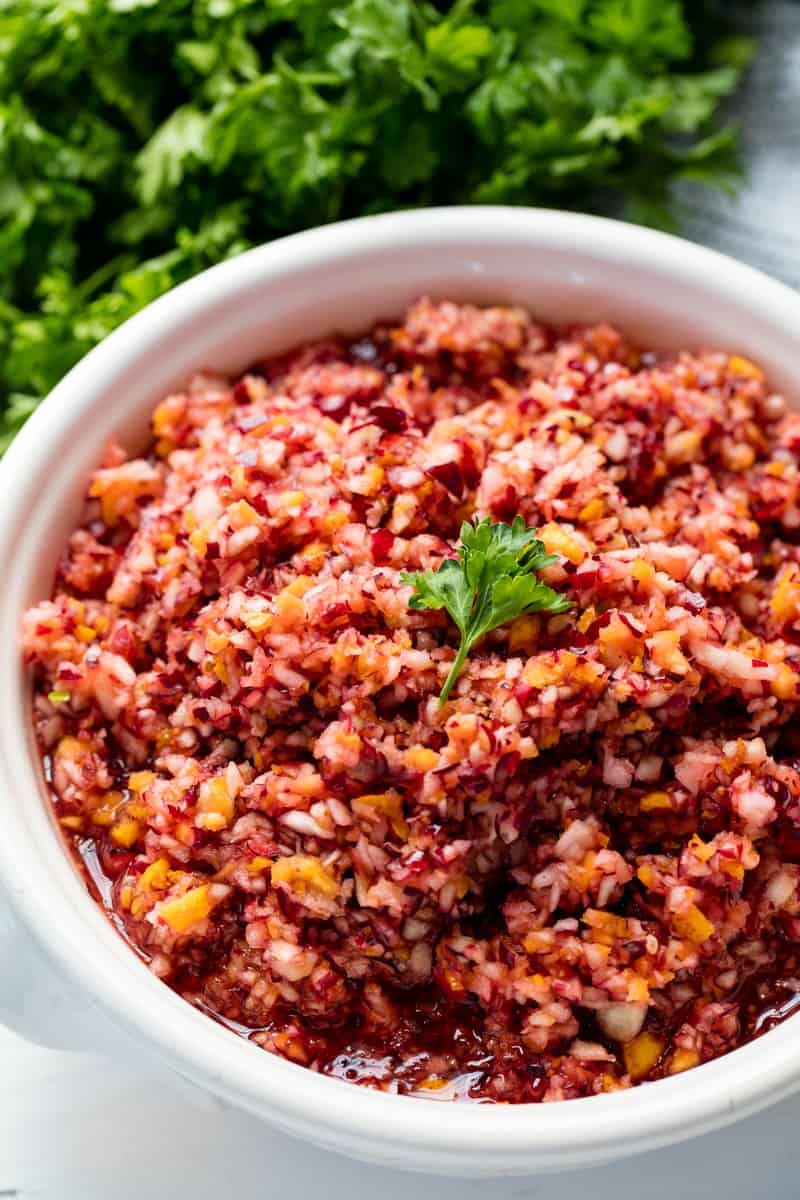 This Quick and Easy Cranberry Relish is full of fresh and zippy flavors and will easily become a favorite for your holiday meals, potlucks, parties, and more!