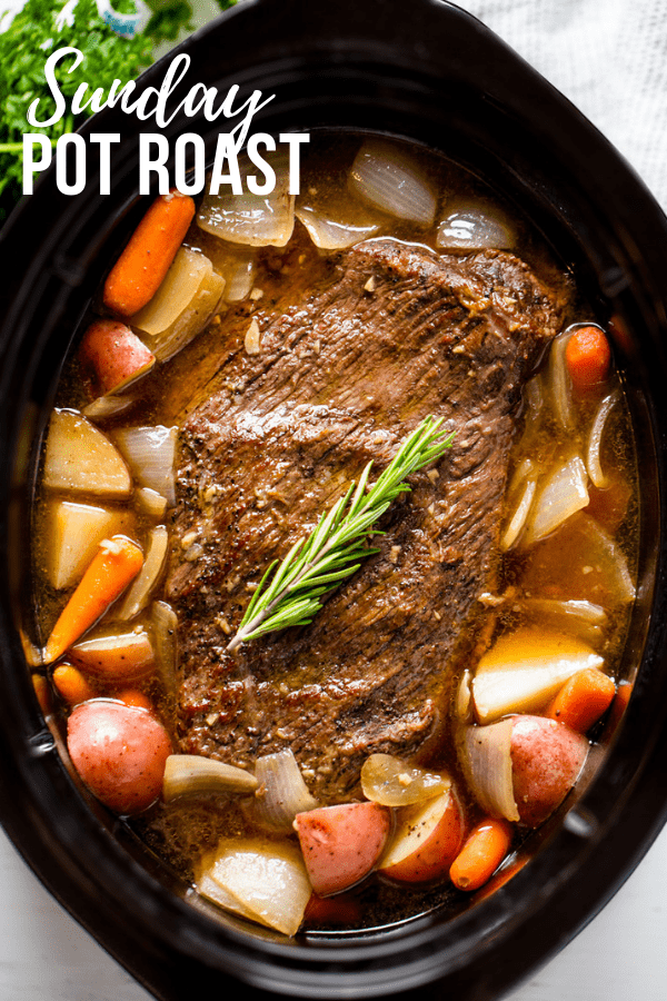 Classic Sunday Pot Roast is an easy to make comfort food that is hearty, filling, and can easily feed the whole family. This recipe will work for a classic oven braise as well as in a slow cooker or Instant Pot. 