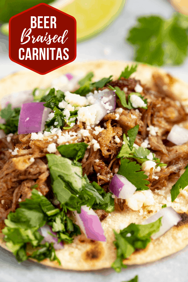 It's very possible these are the best carnitas you'll ever have! This Beer Braised Carnitas recipe is full of authentic flavor and are super easy to make in the oven or the slow cooker. 