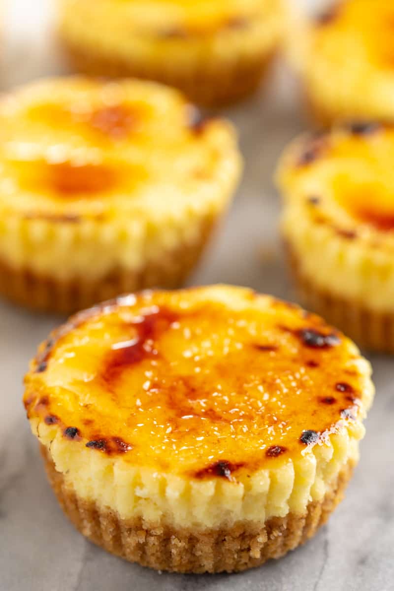 Close up of a Creme Brulee Cheesecake Cupcake.