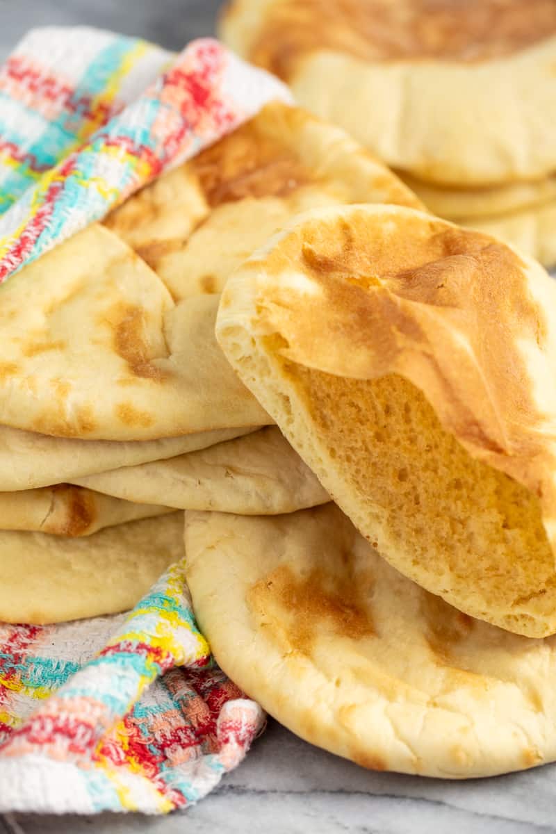 a stack of pita bread