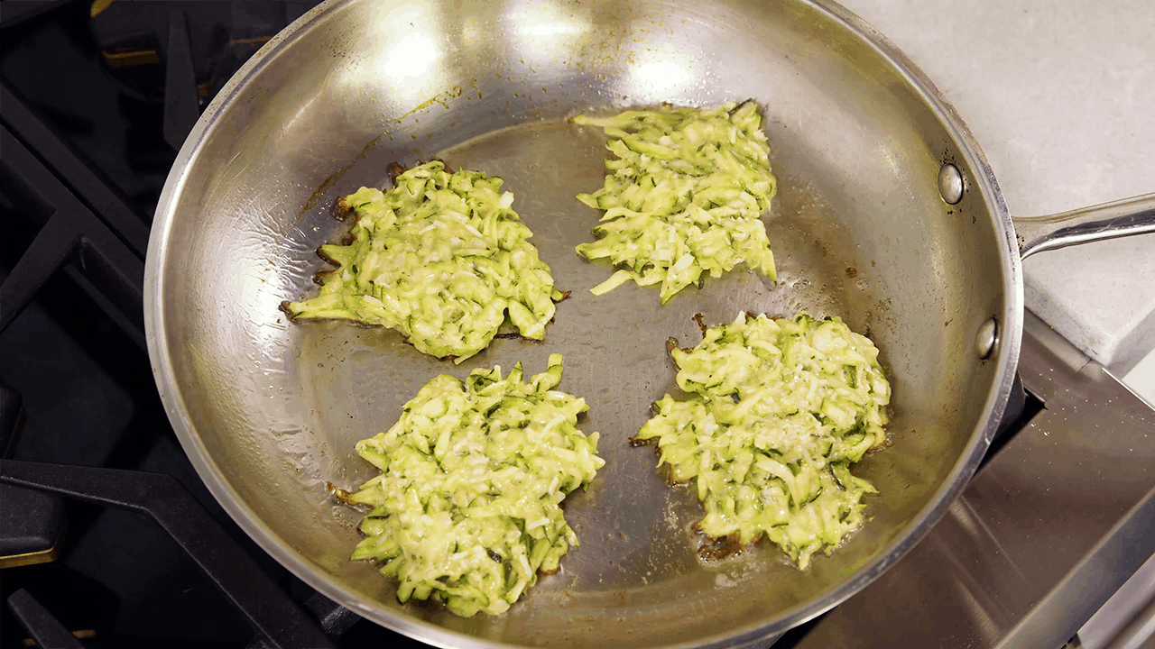 Zucchini Fritters in Skillet