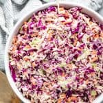 a bowl filled with homemade coleslaw