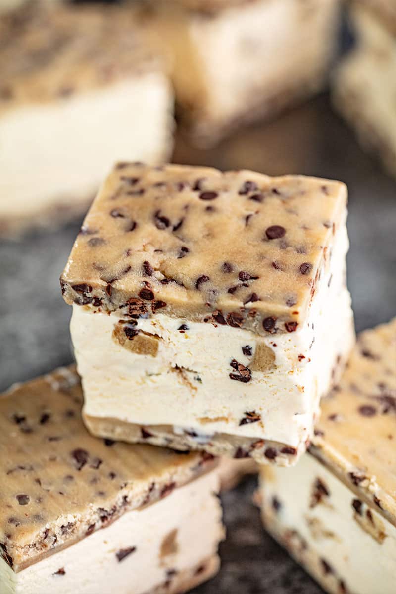 Stack of Chocolate Chip Cookie Dough Ice Cream Sandwiches