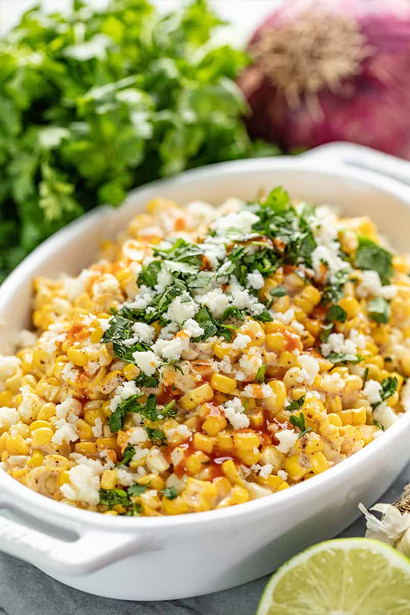 Street Corn Salad in a white dish.