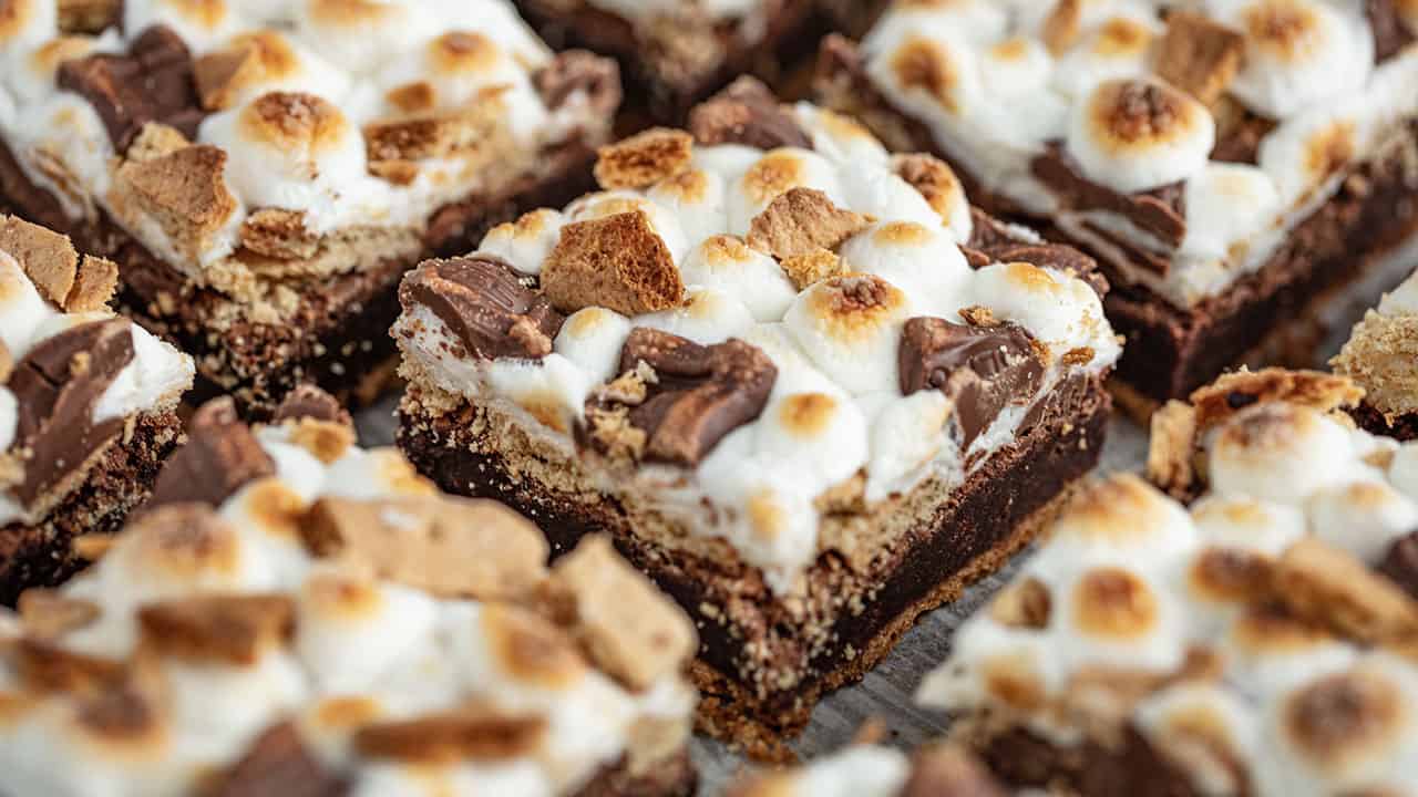 S'mores brownies sliced into squares
