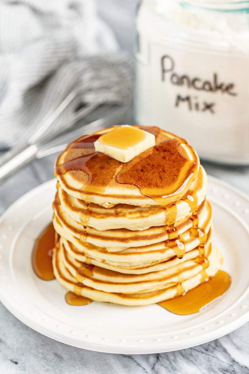 A stack of pancakes made with easy pancake mix.