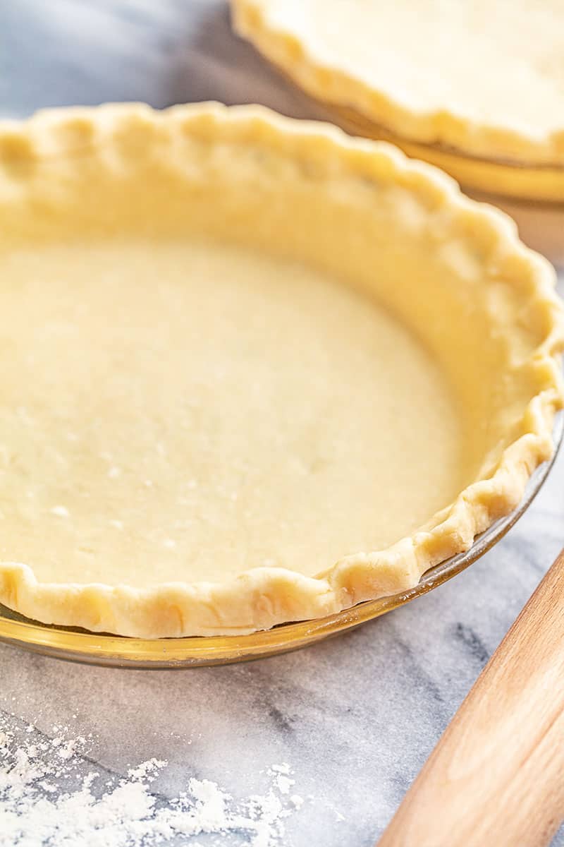 Fool proof pie crust in a glass pie plate.