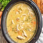 Bird's eye view of Turkey Soup in a Slow Cooker.