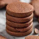 A stack of freshly baked chocolate sugar cookies.