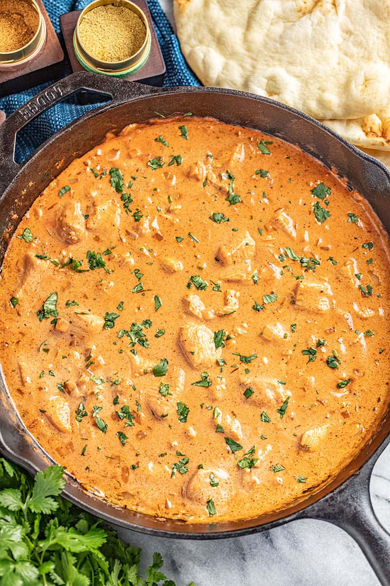 Butter chicken sauce in skillet