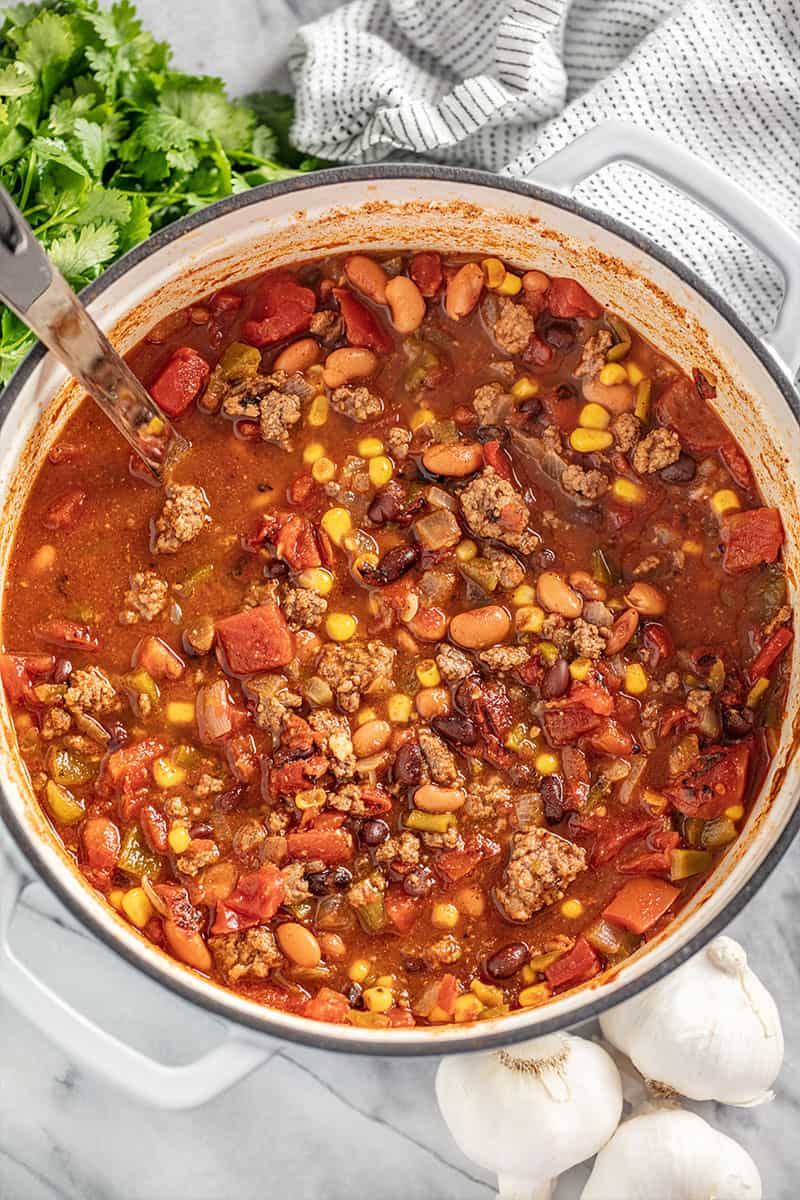 A pot of taco soup