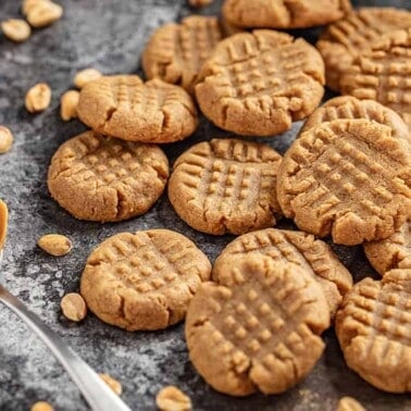 Peanut butter cookies with a spoonful of peanut butter