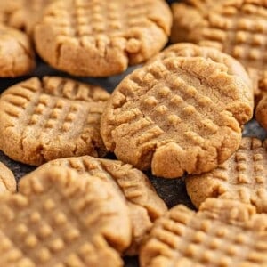 Peanut butter cookies on a baking sheet