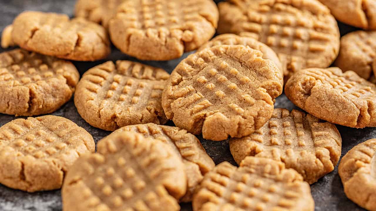 Peanut butter cookies on a baking sheet