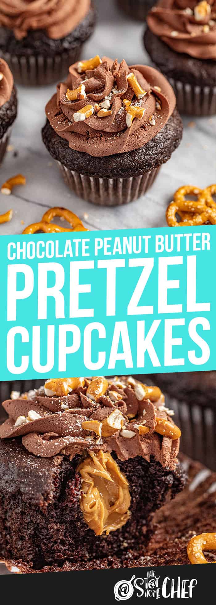 Chocolate Peanut Butter Pretzel Cupcakes