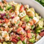 Shrimp ceviche in white bowl