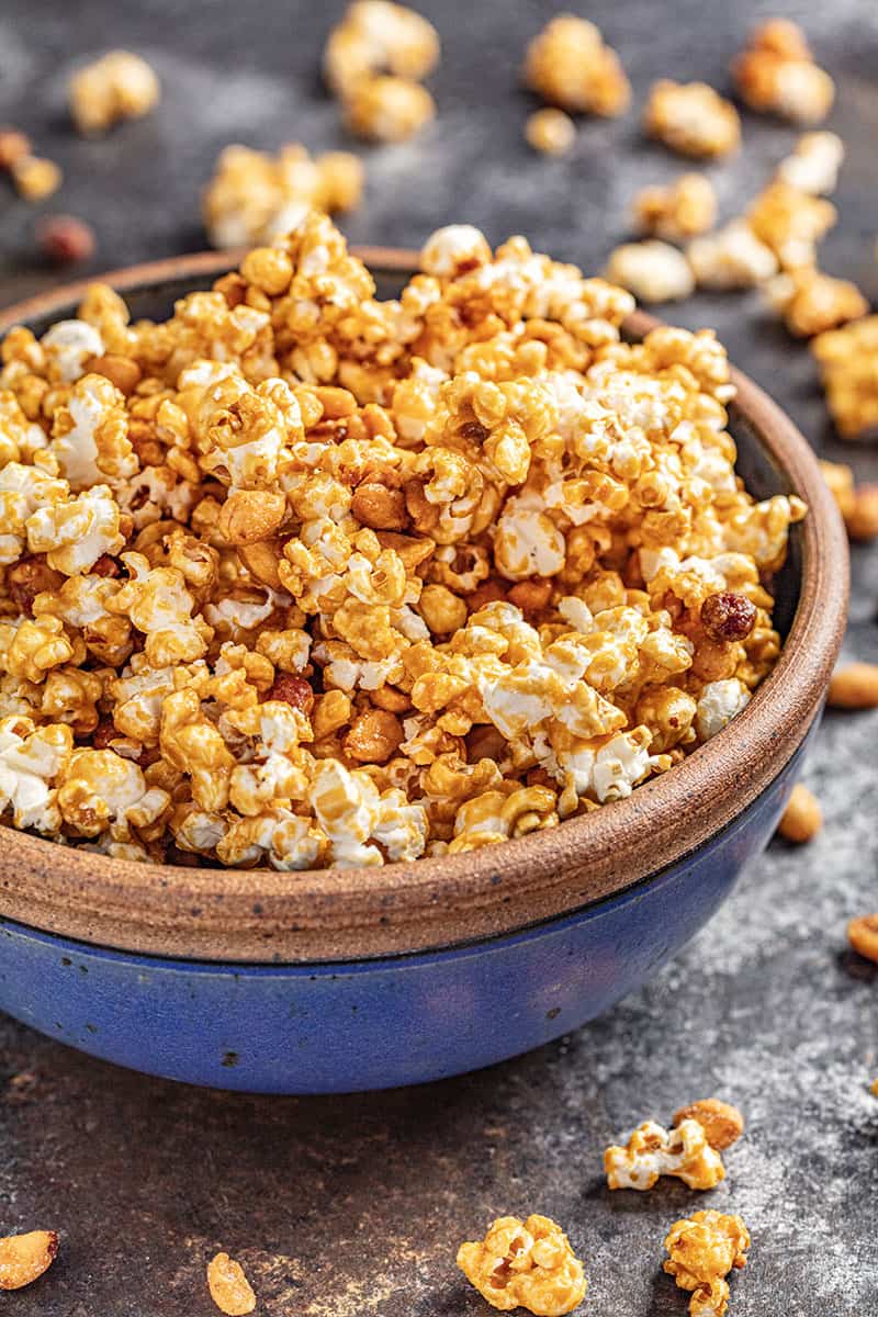 Honey roasted caramel corn in a bowl