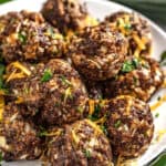 Jalapeno popper meatballs on a white plate